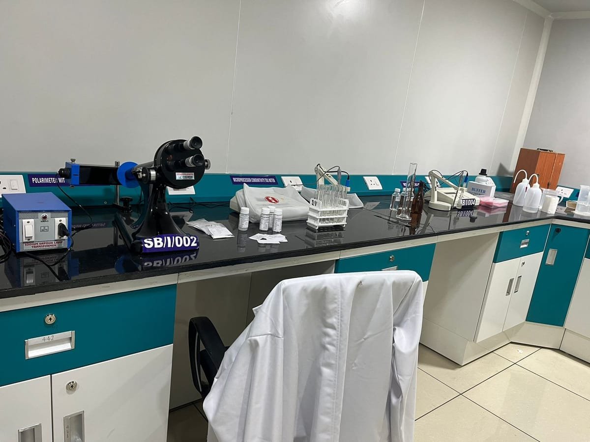 Instrument bench at the Stenkem Biolife quality control laboratory, Karnal.