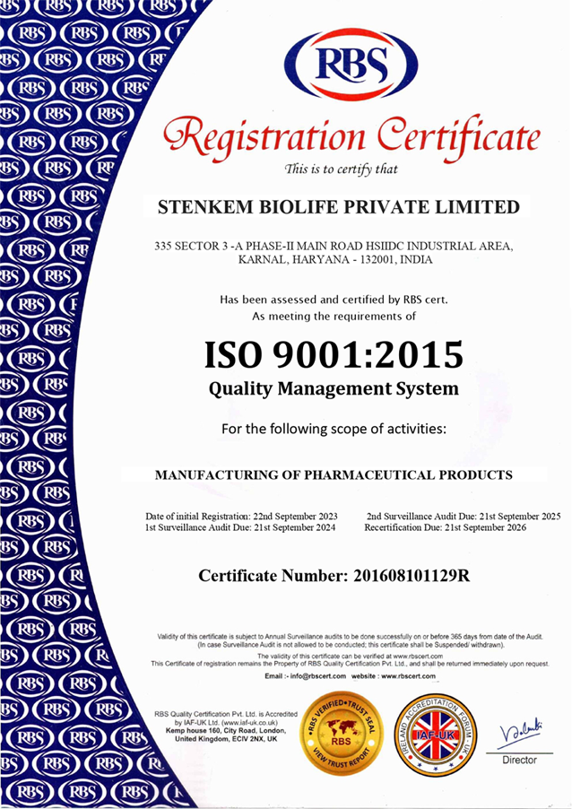 ISO 9001:2015 — Quality Management System — RBS Quality Certification Pvt. Ltd. (accredited by IAF-UK Ltd.)